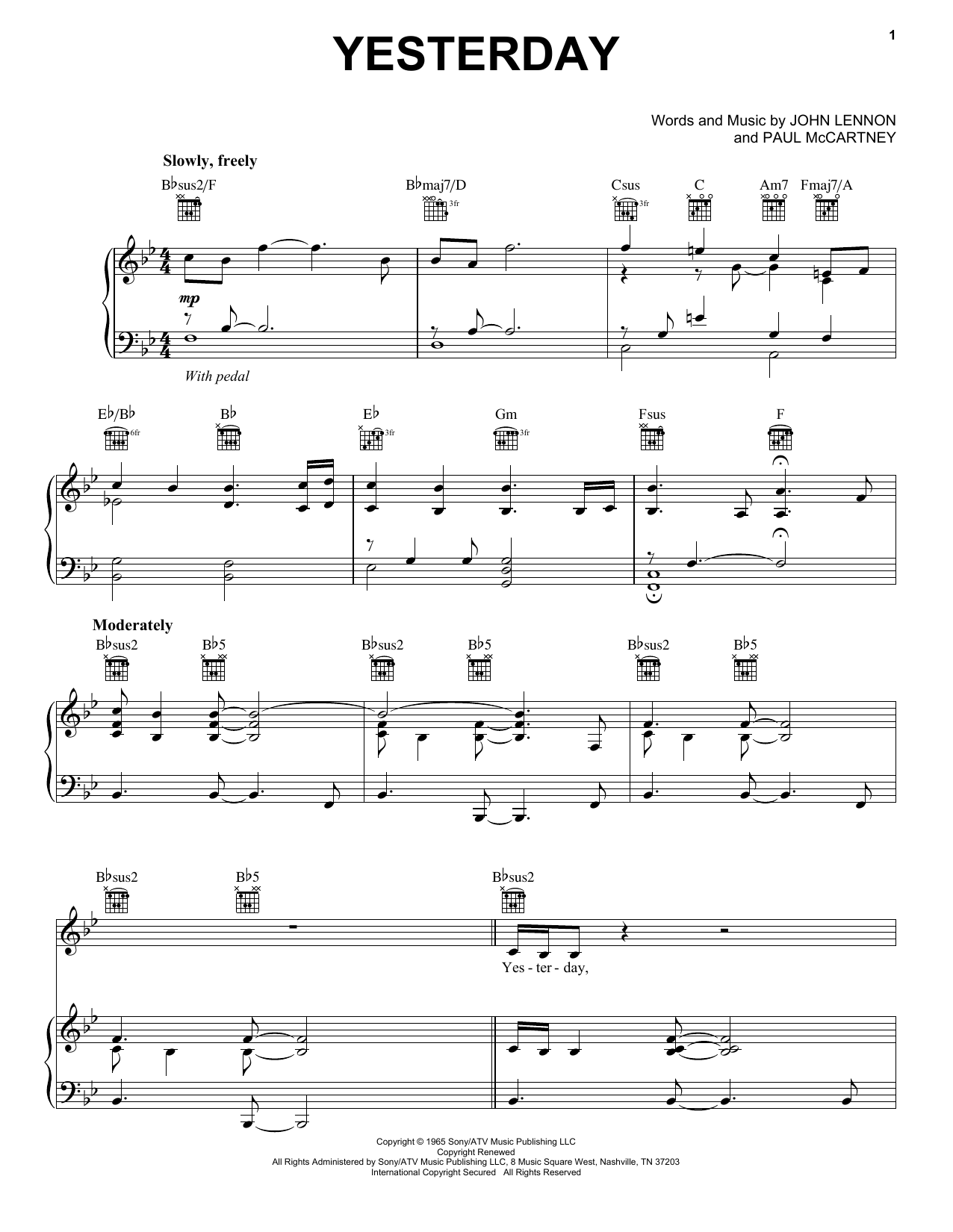 Neil Diamond Yesterday sheet music notes and chords arranged for Piano, Vocal & Guitar Chords (Right-Hand Melody)