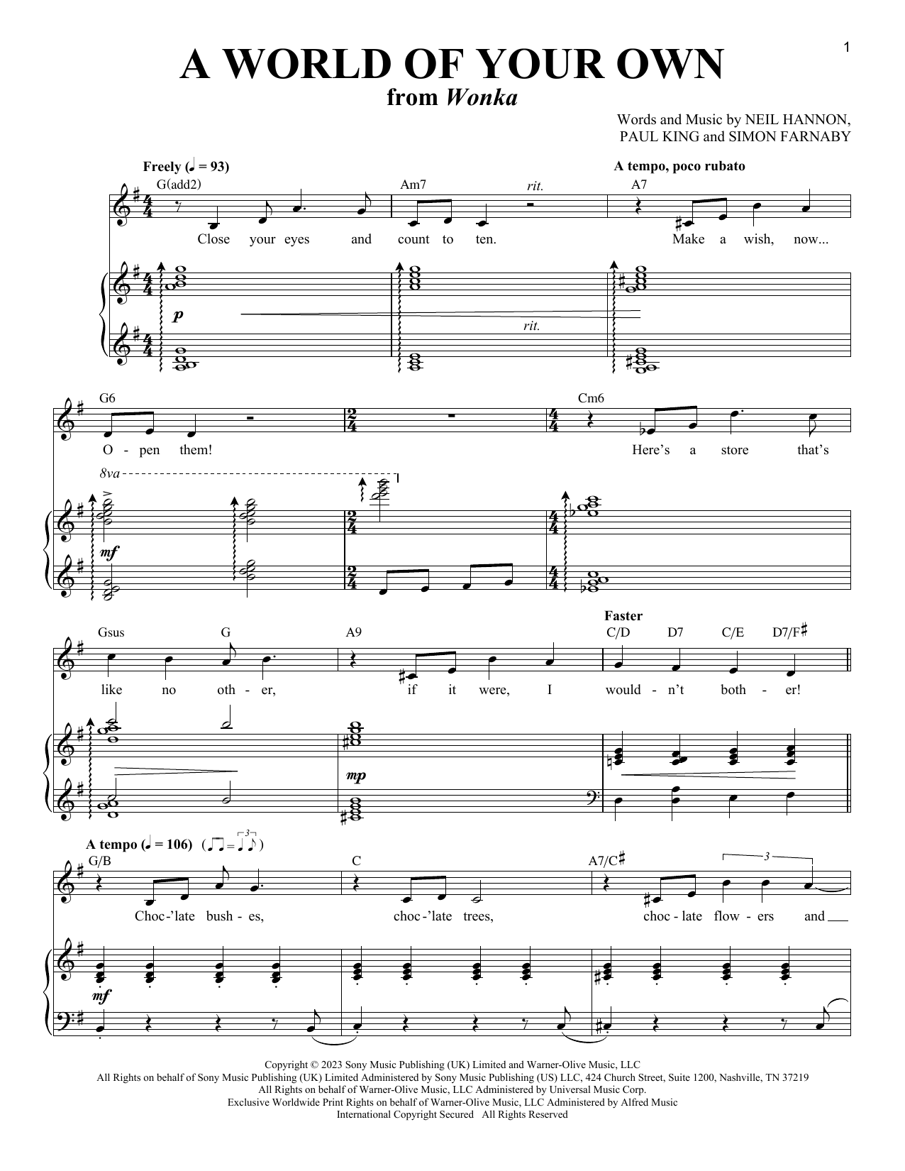Neil Hannon A World Of Your Own (from Wonka) sheet music notes and chords arranged for Piano & Vocal