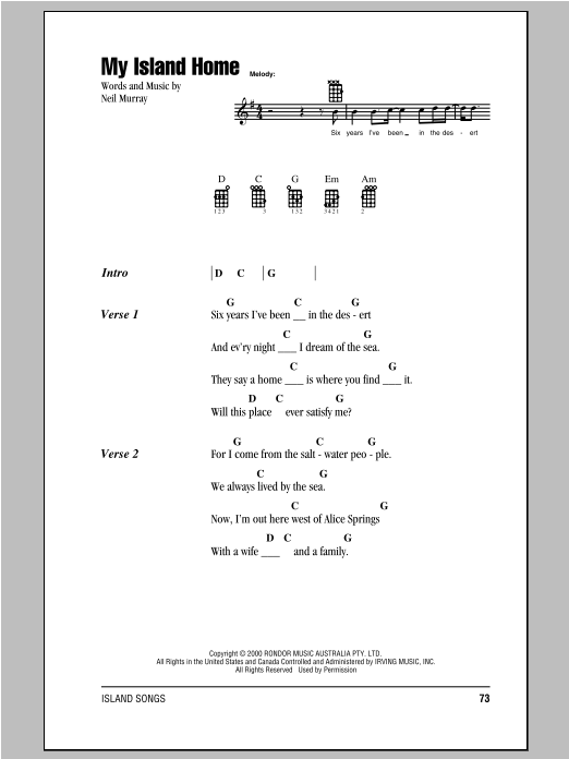 Neil Murray My Island Home sheet music notes and chords arranged for Piano, Vocal & Guitar Chords (Right-Hand Melody)
