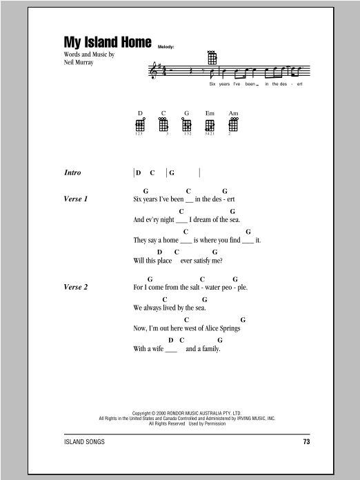 Neil Murray My Island Home sheet music notes and chords arranged for Ukulele Chords/Lyrics