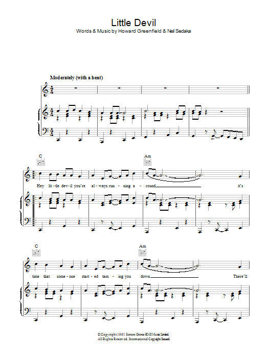 Neil Sedaka Little Devil sheet music notes and chords arranged for Piano, Vocal & Guitar Chords
