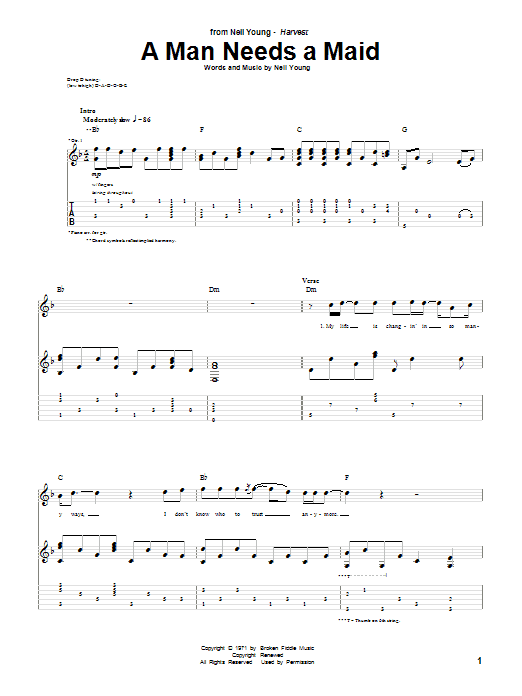 Neil Young A Man Needs A Maid sheet music notes and chords arranged for Guitar Rhythm Tab