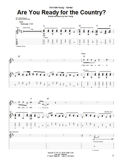 Neil Young Are You Ready For The Country sheet music notes and chords arranged for Guitar Tab