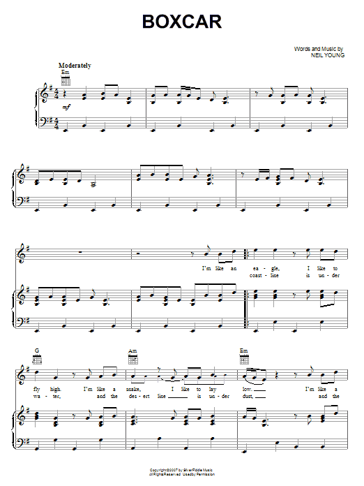 Neil Young Boxcar sheet music notes and chords arranged for Piano, Vocal & Guitar Chords (Right-Hand Melody)