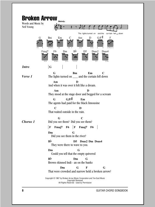Neil Young Broken Arrow sheet music notes and chords arranged for Guitar Rhythm Tab
