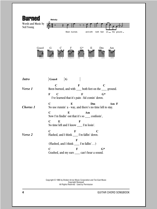 Neil Young Burned sheet music notes and chords arranged for Guitar Rhythm Tab