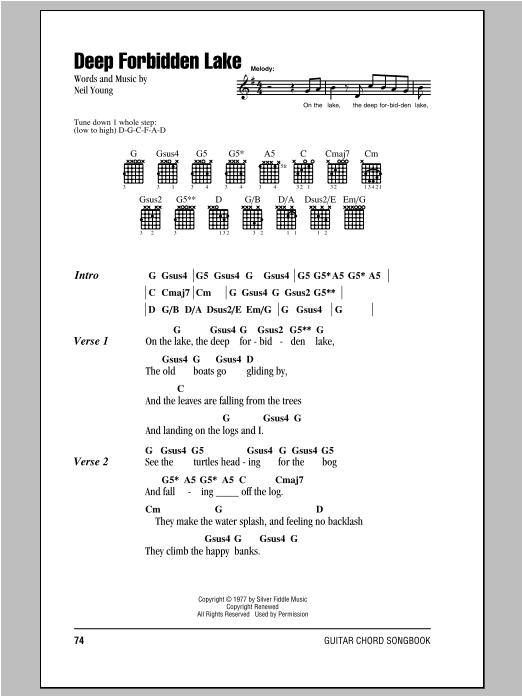 Neil Young Deep Forbidden Lake sheet music notes and chords arranged for Guitar Rhythm Tab