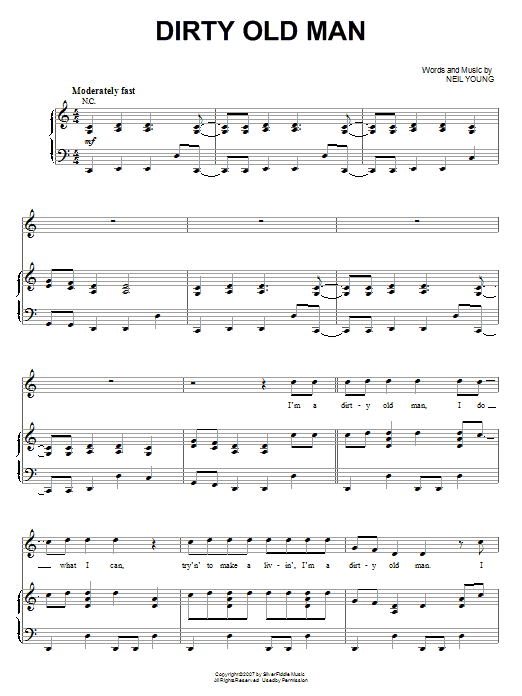 Neil Young Dirty Old Man sheet music notes and chords arranged for Piano, Vocal & Guitar Chords (Right-Hand Melody)
