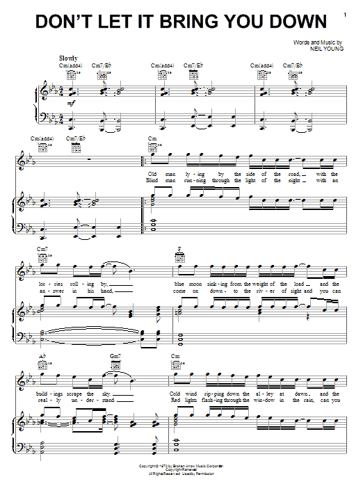 Neil Young Don't Let It Bring You Down sheet music notes and chords arranged for Guitar Tab
