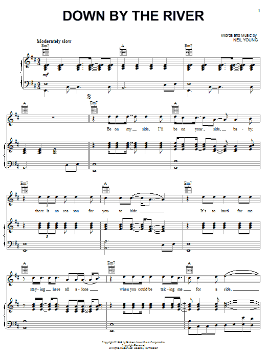 Neil Young Down By The River sheet music notes and chords arranged for Guitar Tab (Single Guitar)