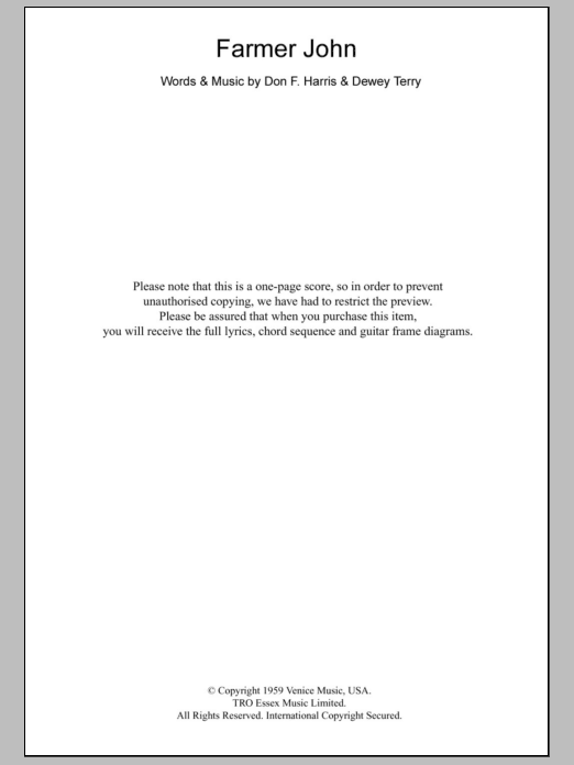 Neil Young Farmer John sheet music notes and chords arranged for Guitar Chords/Lyrics