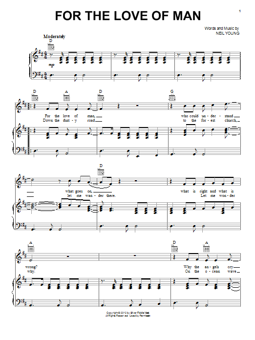 Neil Young For The Love Of Man sheet music notes and chords arranged for Piano, Vocal & Guitar Chords (Right-Hand Melody)