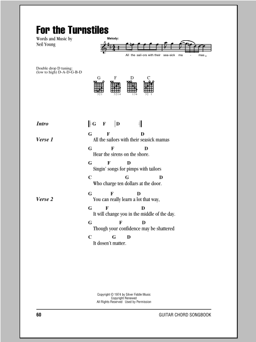 Neil Young For The Turnstiles sheet music notes and chords arranged for Guitar Rhythm Tab