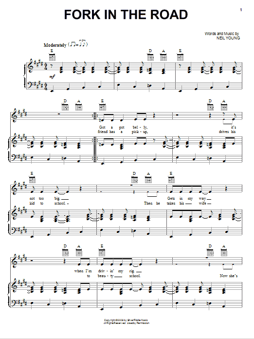 Neil Young Fork In The Road sheet music notes and chords arranged for Piano, Vocal & Guitar Chords (Right-Hand Melody)