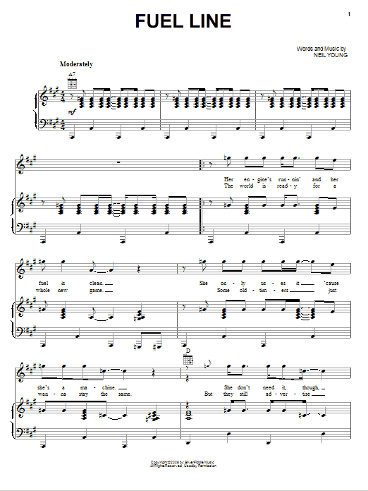 Neil Young Fuel Line sheet music notes and chords arranged for Piano, Vocal & Guitar Chords (Right-Hand Melody)