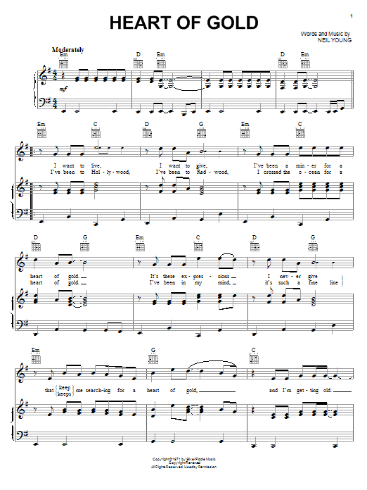 Neil Young Heart Of Gold sheet music notes and chords arranged for Easy Piano