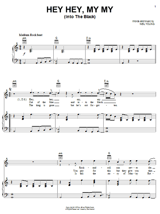 Neil Young Hey Hey, My My (Into The Black) sheet music notes and chords arranged for Guitar Tab