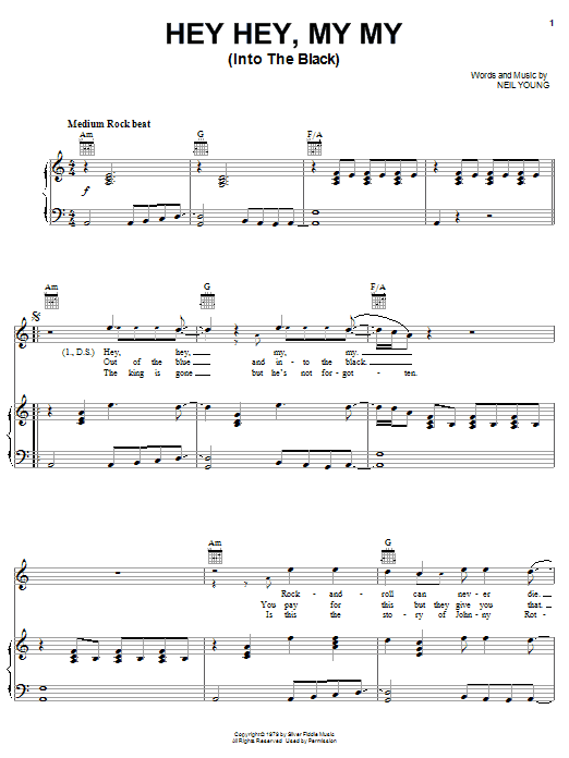 Neil Young Hey Hey, My My (Into The Black) sheet music notes and chords arranged for Ukulele