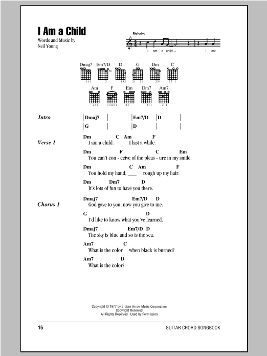 Neil Young I Am A Child sheet music notes and chords arranged for Guitar Rhythm Tab