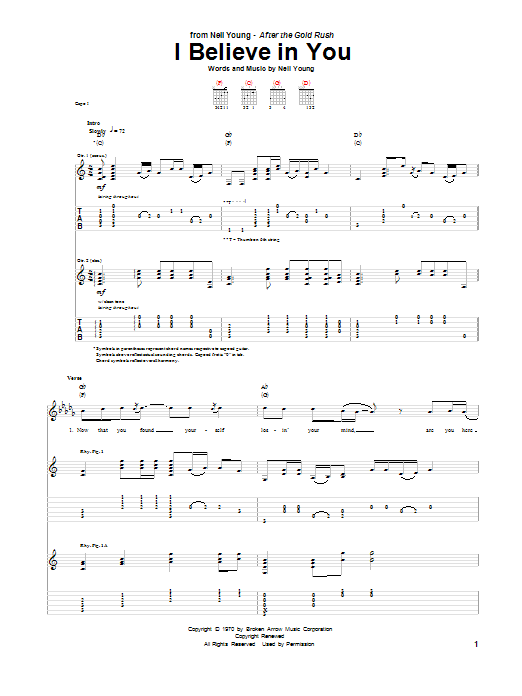 Neil Young I Believe In You sheet music notes and chords arranged for Guitar Rhythm Tab