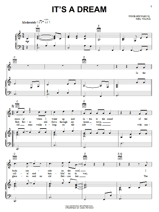 Neil Young It's A Dream sheet music notes and chords arranged for Piano, Vocal & Guitar Chords (Right-Hand Melody)