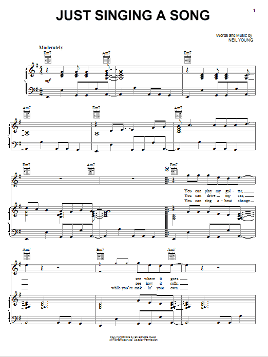 Neil Young Just Singing A Song sheet music notes and chords arranged for Piano, Vocal & Guitar Chords (Right-Hand Melody)