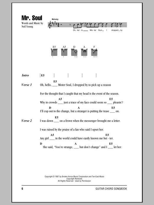 Neil Young Mr. Soul sheet music notes and chords arranged for Guitar Rhythm Tab