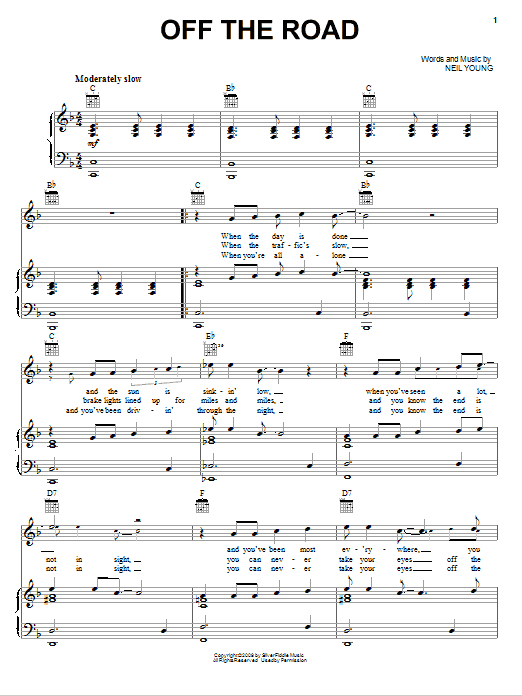 Neil Young Off The Road sheet music notes and chords arranged for Piano, Vocal & Guitar Chords (Right-Hand Melody)