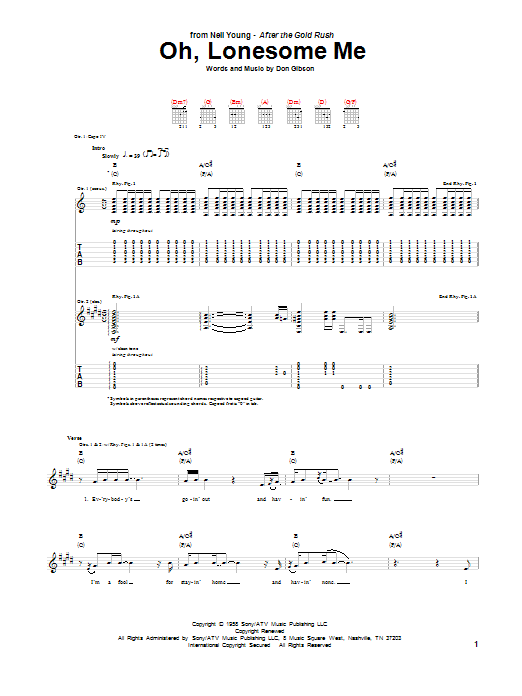 Neil Young Oh, Lonesome Me sheet music notes and chords arranged for Guitar Chords/Lyrics