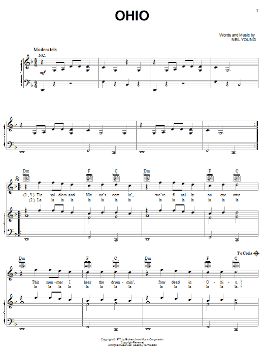 Neil Young Ohio sheet music notes and chords arranged for Easy Piano