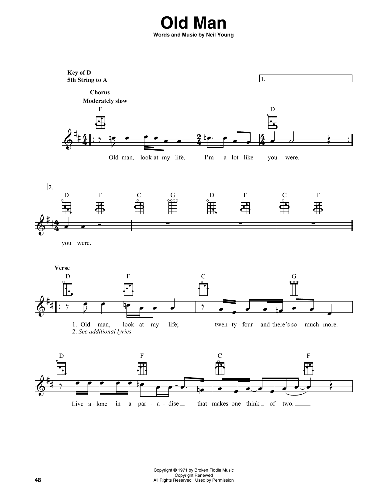 Neil Young Old Man (arr. Fred Sokolow) sheet music notes and chords arranged for Banjo Chords/Lyrics