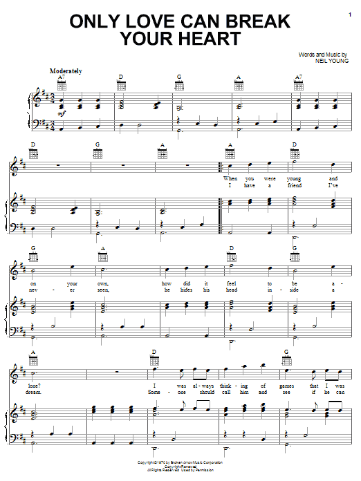 Neil Young Only Love Can Break Your Heart sheet music notes and chords arranged for Guitar Tab (Single Guitar)