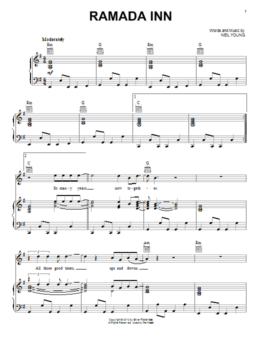 Neil Young Ramada Inn sheet music notes and chords arranged for Piano, Vocal & Guitar Chords (Right-Hand Melody)