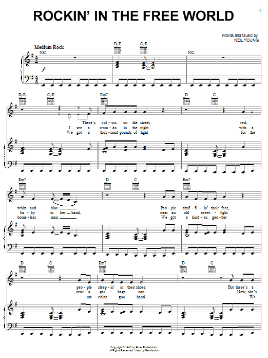 Neil Young Rockin' In The Free World sheet music notes and chords arranged for Easy Guitar Tab