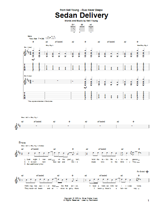 Neil Young Sedan Delivery sheet music notes and chords arranged for Guitar Tab