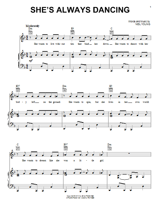 Neil Young She's Always Dancing sheet music notes and chords arranged for Piano, Vocal & Guitar Chords (Right-Hand Melody)