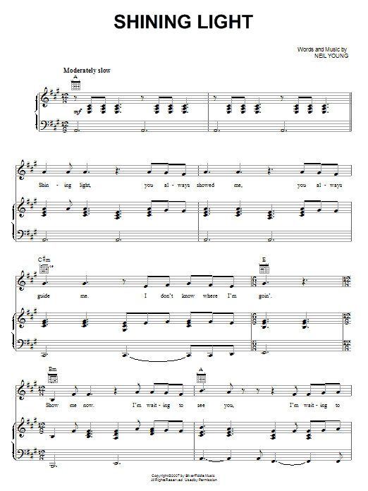 Neil Young Shining Light sheet music notes and chords arranged for Piano, Vocal & Guitar Chords (Right-Hand Melody)