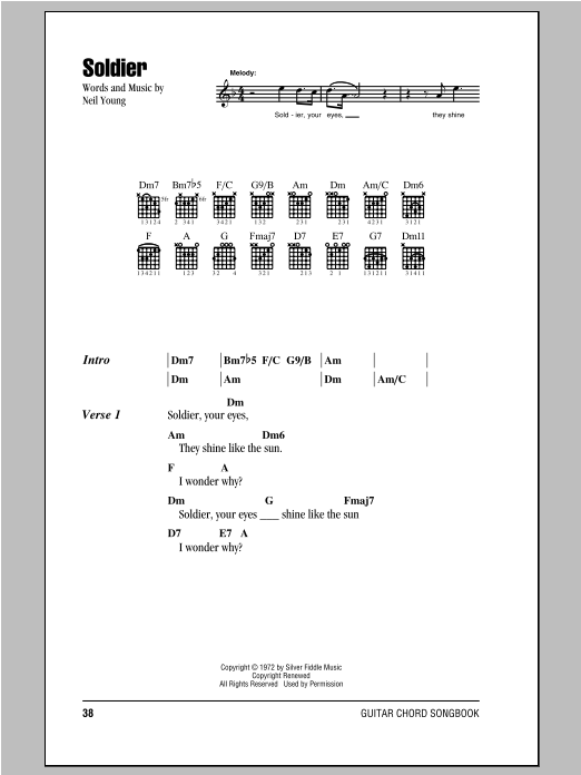 Neil Young Soldier sheet music notes and chords arranged for Guitar Rhythm Tab