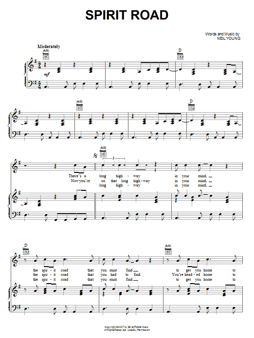 Neil Young Spirit Road sheet music notes and chords arranged for Piano, Vocal & Guitar Chords (Right-Hand Melody)