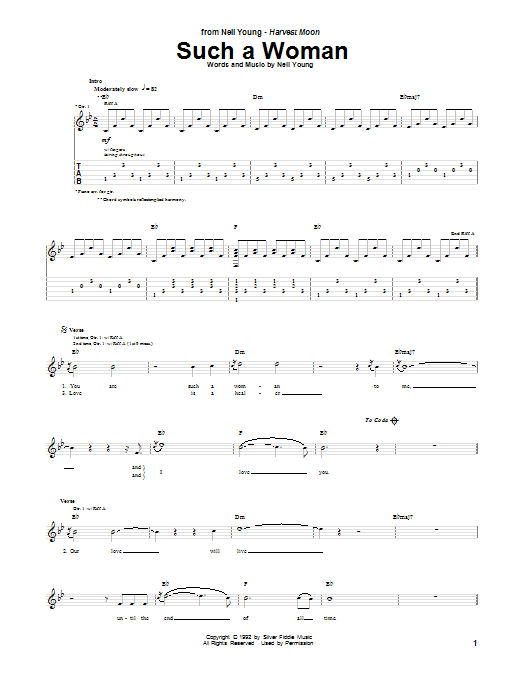 Neil Young Such A Woman sheet music notes and chords arranged for Guitar Tab