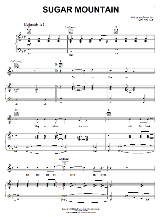Neil Young Sugar Mountain sheet music notes and chords arranged for Guitar Rhythm Tab