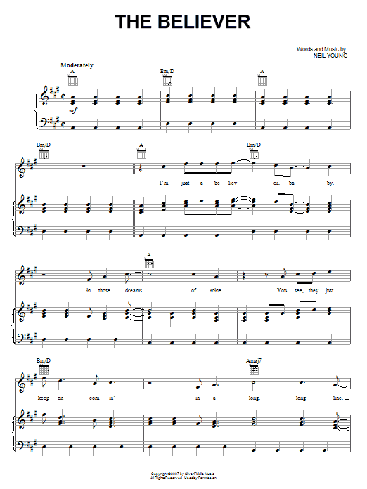 Neil Young The Believer sheet music notes and chords arranged for Piano, Vocal & Guitar Chords (Right-Hand Melody)