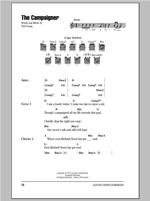 Neil Young The Campaigner sheet music notes and chords arranged for Guitar Rhythm Tab