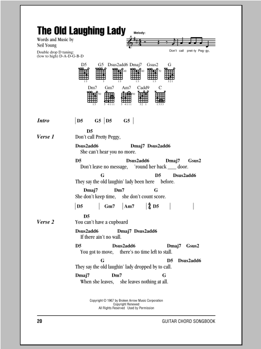 Neil Young The Old Laughing Lady sheet music notes and chords arranged for Guitar Rhythm Tab
