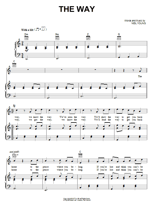 Neil Young The Way sheet music notes and chords arranged for Piano, Vocal & Guitar Chords (Right-Hand Melody)