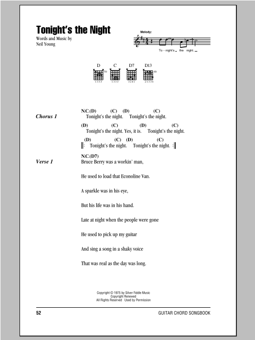 Neil Young Tonight's The Night sheet music notes and chords arranged for Guitar Rhythm Tab