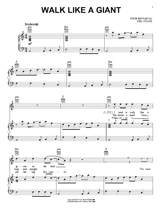 Neil Young Walk Like A Giant sheet music notes and chords arranged for Piano, Vocal & Guitar Chords (Right-Hand Melody)
