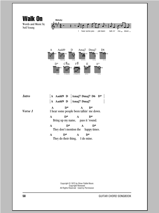 Neil Young Walk On sheet music notes and chords arranged for Guitar Rhythm Tab