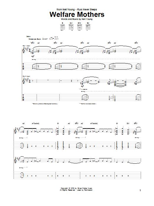 Neil Young Welfare Mothers sheet music notes and chords arranged for Guitar Tab