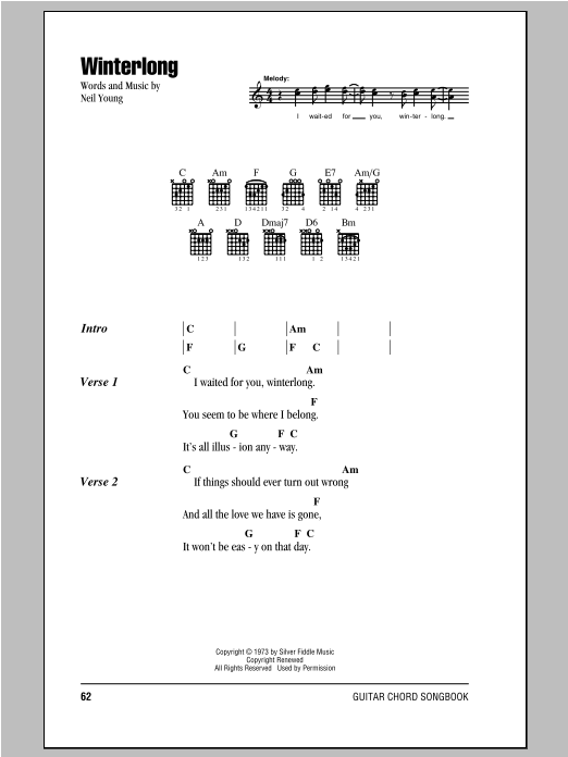 Neil Young Winterlong sheet music notes and chords arranged for Guitar Rhythm Tab